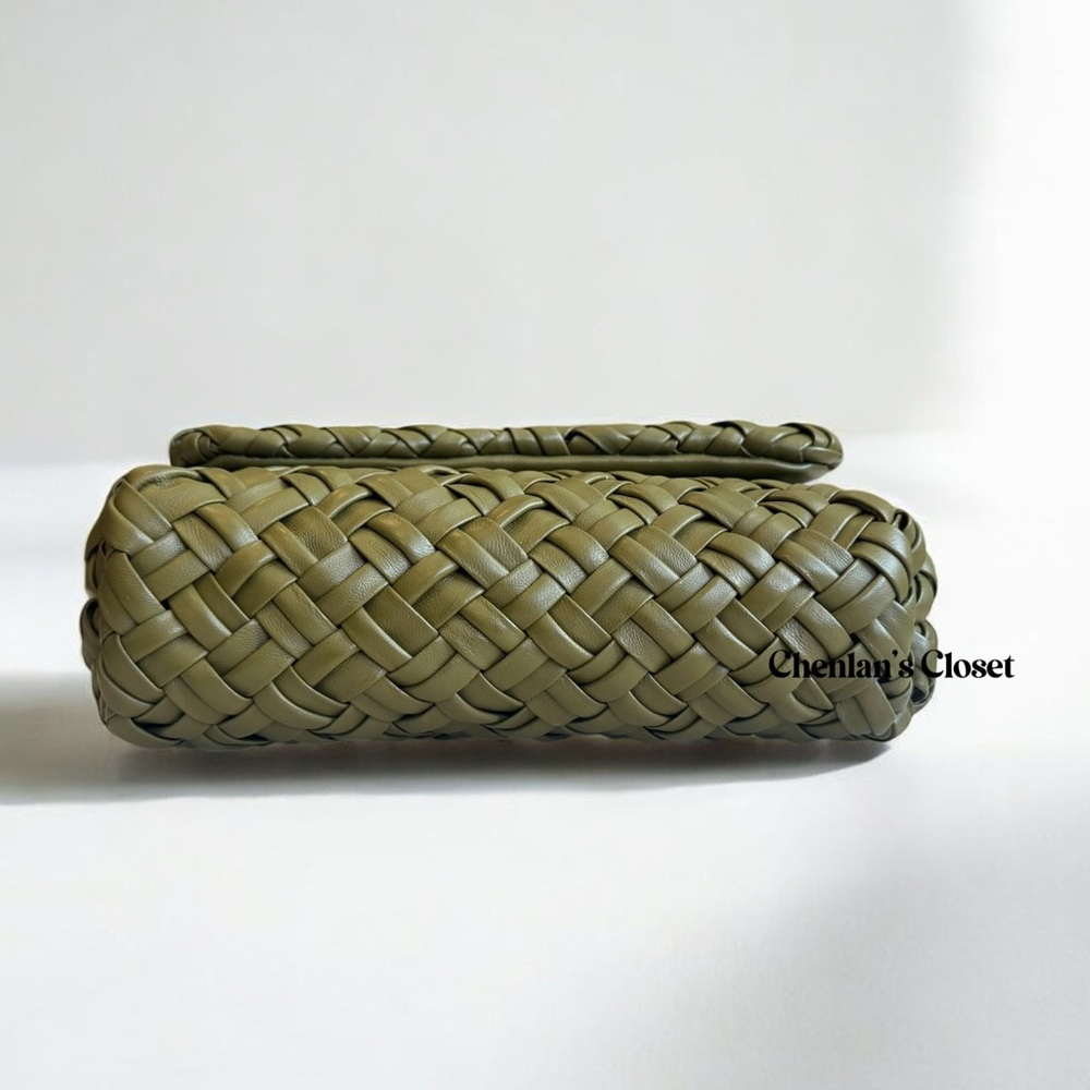 Tory Burch Woven Chain Shoulder Bag Olive Green Leather With Gold Chain NWT - Picture 7 of 13